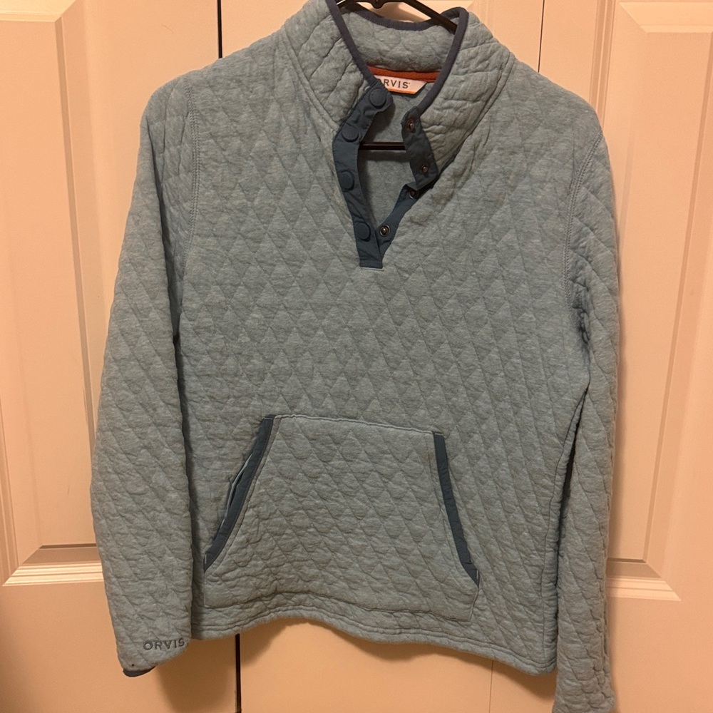 Orvis Men's Light Blue Quilted Zip-Up Sweater